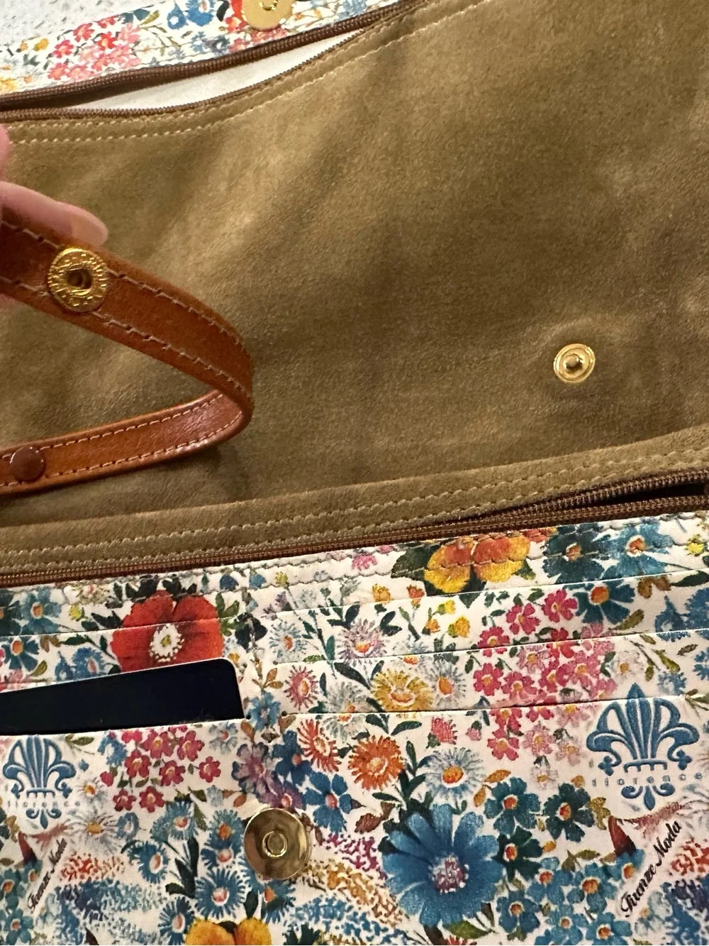 Firenze Moda Genuine Italian Leather Floral Convertible Clutch Crossbody Bag